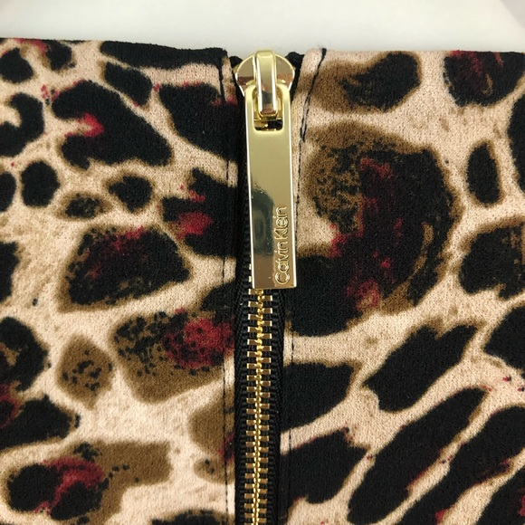 NWT Calvin Klein Puffy Tulip Sleeve Leopard Cheetah Sheath Dress - Picture 8 of 10